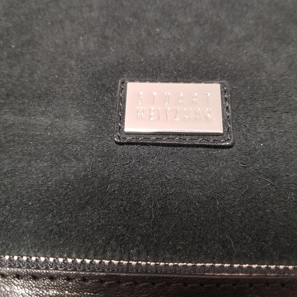 Stuart Weitzman Leather Clutch with Fold-Over Flap, Black/White - Picture 8 of 11